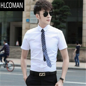 HLCOMAN夏季男士短袖衬衫韩版修身商务职业正装白色衬衣上班工作免烫寸衫