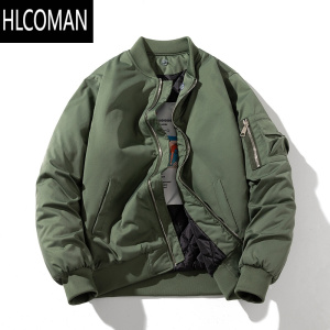 HLCOMAN新款飞行员夹克纯色外套男冬季加厚棉衣美式潮牌休闲棒球服