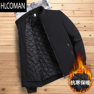 HLCOMAN中老年人棉衣加绒加厚休闲夹克外套男士薄款棉服爸爸装棉袄