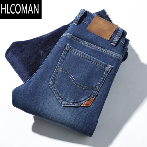 HLCOMAN[加绒]款男士牛仔裤弹力加绒加厚宽松直筒商务裤子高腰