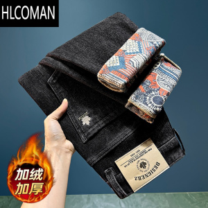 HLCOMAN2023款男士牛仔裤加绒加厚p暖休闲裤子冬季潮牌宽松直筒长裤