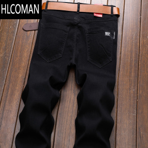 HLCOMAN2023新款男士牛仔裤男黑色男裤款直筒修身黑冬季加绒裤子男款