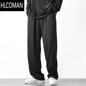 HLCOMAN冬季加绒加厚直筒西裤男士高级垂感休闲长裤弹力宽松大码男裤