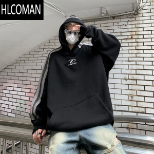 HLCOMANins美式拼接2024连帽卫衣男宽松hiphop高街嘻哈oversize外套