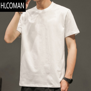 HLCOMAN2025新款潮流男士短袖T恤圆领纯色白黑半袖上衣服体恤打底衫