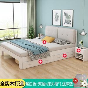 森美人实木床现代简约1.8米主卧双人床1.5米小户型经济型出租房单人床架
