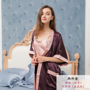 美帮汇桑蚕丝真丝睡袍两件套女吊带睡裙蚕丝绸晨袍睡衣19Mm预定