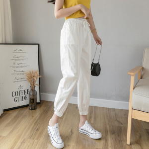 YIBUSHENG七分裤子女夏季薄款宽松束脚哈伦工装裤显瘦高腰小个子八分休闲裤