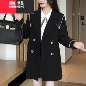 YIBUSHENG中长款风衣外套女春秋2023新款小个子韩版时尚气质设计感大衣