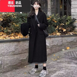 YIBUSHENG反季灰色呢子大衣女西装毛呢外套季韩系小个子高级感长款日式