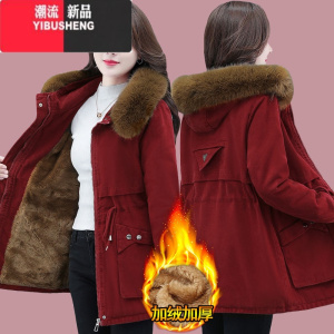 YIBUSHENG派克中长款棉服冬季2023新款女装宽松加绒棉衣羊羔绒棉袄加厚外套