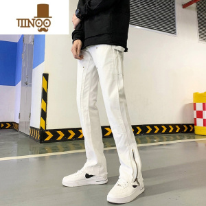 YANXU牛仔裤男款高街潮牌美式夏季直筒长裤休闲裤男生白色裤子男士男裤