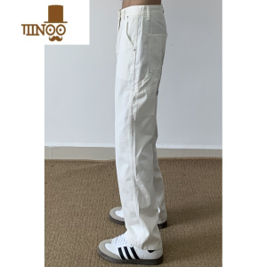 YANXUUnitise日系工装裤白色牛仔裤宽松直筒滑板休闲长裤子男工装裤