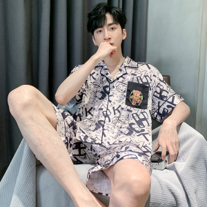 SHANCHAO新款冰丝家居服2023睡衣男士夏季薄款高级短袖短裤可外穿套装