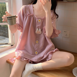 SHANCHAO公主风睡衣女夏季薄款可爱卡通学生2023年新款短袖家居服套装