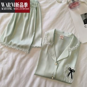 SHANCHAO高级纯色冰丝天短袖睡衣女夏季2023年新款可外穿家居服套装