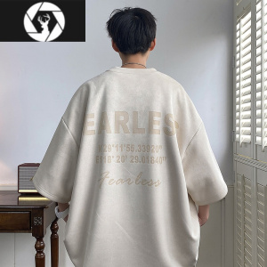 HongZun美式260goversize绒短袖夏季男款复古t恤七分袖