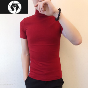 HongZun夏季新款韩版修身个性百搭高领纯色打底精小伙紧身时尚短袖t恤