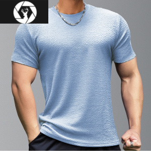 HongZun肌理纹圆领短袖男T恤运动健身撸铁狗兄弟潮牌透气夏美式新款