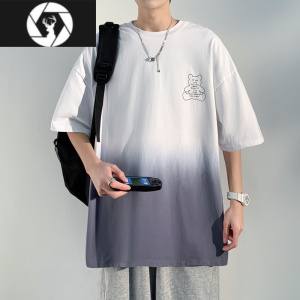 HongZun短袖t恤男士夏季潮牌渐变色半袖男生设计感小众凉感透气体恤T