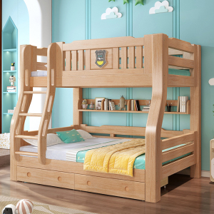 兰秀家居 榉木儿童床上下床高低床子母床梯柜全实木上下铺木床双层床成人床