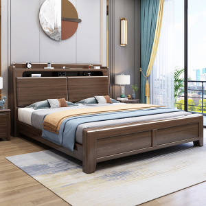 兰秀家居 金丝檀木实木床现代北欧床1.8米经济型双人床简约1.5米新中式轻奢主卧储物婚床