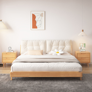 兰秀家居 实木床1.8米北欧双人婚床新中式现代简约原木软靠1.5米高箱储物床