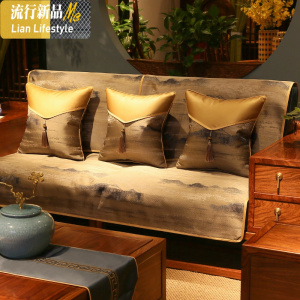新中式沙发巾靠背巾全盖现代客厅实木沙发垫子套罩四季通用防滑 三维工匠坐垫