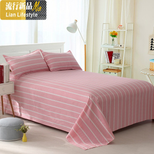 简约条纹老粗布床单棉麻棉单人色床单单件枕套1.5米1.8米床 三维工匠