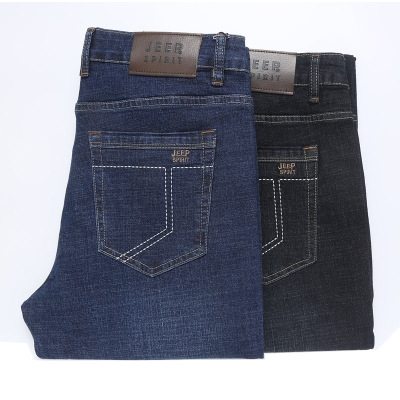JEEPSPIRIT吉普男士轻质修身牛仔长裤舒适棉简约百搭中腰休闲裤透气牛仔裤
