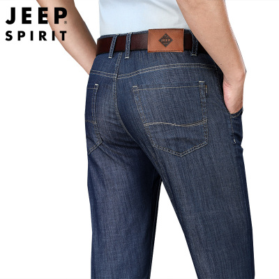 JEEPSPIRIT吉普牛仔裤男春夏薄款天竹棉牛仔裤男直筒宽松弹力大码商务百搭夏天休闲长裤