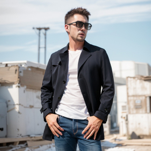 鳄鱼恤CROCODILE 风衣外套男士秋冬商务休闲时尚翻领中长款大衣