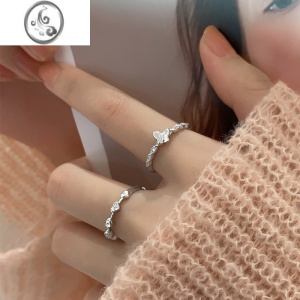 JiMi925银银爱心蝴蝶戒指女小众设计2023年新款潮食指开口银戒指