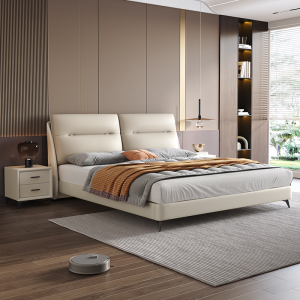 锐取 床 意式轻奢头层牛皮床现代简约主卧室家用1.5米1.8米双人床高档奢华婚床