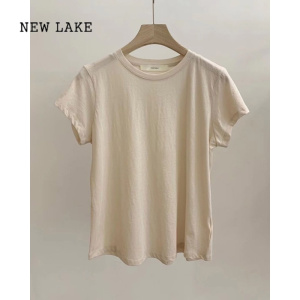 NEW LAKE韩国东大门2024夏季新款显瘦百搭纯色薄款圆领短袖t恤女打底上衣