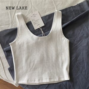 NEW LAKE白色运动背心女夏季外穿小吊带ins设计感高腰露脐内搭短款上衣潮
