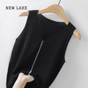 NEW LAKE吊带背心女内搭2024新款短款针织衫无袖百搭夏季冰丝薄款打底上衣