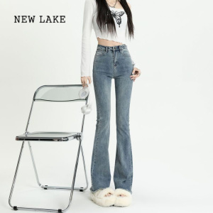 NEW LAKE高腰显瘦喇叭裤2024年新款牛仔裤辣妹女小个子毛边学生韩版显瘦百