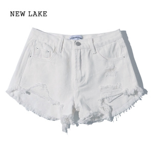 NEW LAKE美式辣妹小个子破洞毛边流苏低腰牛仔短裤女薄款夏季性感包臀热裤