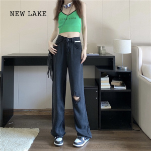 NEW LAKE冰丝牛仔裤薄款女夏季大码梨形身材粗腿宽胯显瘦拖地阔腿裤子
