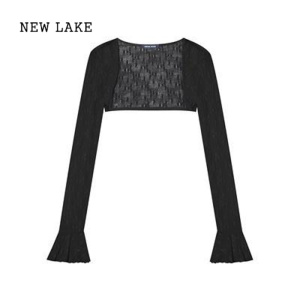 NEW LAKE法式纯欲黑色吊带连衣裙子女收腰气质高级感不规则荷叶边短裙夏季