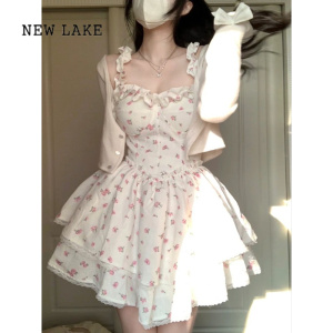 NEW LAKE法式小个子碎花吊带连衣裙女装夏季设计感气质蓬蓬裙收腰显瘦裙子