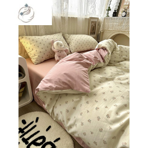 舒适主义韩式复古风ins少女心小碎花水洗棉四件套床单1.8被套三件套床笠款