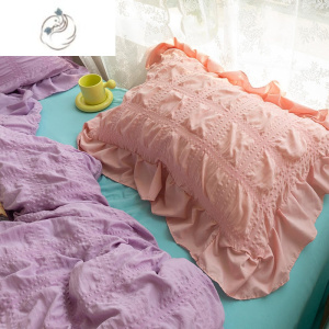 舒适主义春夏款公主风纯色水洗棉四件套被套床单少女心宿舍三件套床上用品