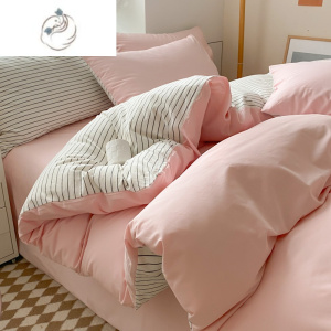 舒适主义ins简约水洗棉四件套床上用品非学生宿舍床单被套床品三4