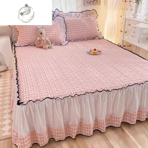 舒适主义韩版公主风加厚夹棉床裙单件粉色少女床罩花边防滑床单防尘罩床套