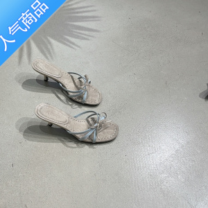 SUNTEK法式凉鞋女2023夏季新款细跟蝴蝶结细带露趾小猫跟绒面气质凉拖女
