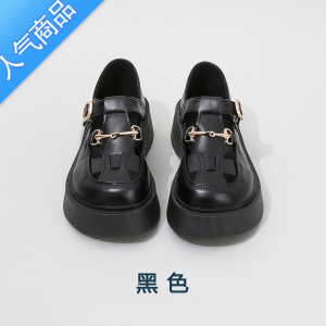 SUNTEK黑色罗马凉鞋女2023年夏季新款厚底镂空玛丽珍女鞋一字扣猪笼鞋女