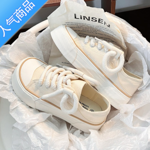 SUNTEK帆布鞋女2023新款大头小众原创设计小白鞋奶呼呼厚底休闲鞋