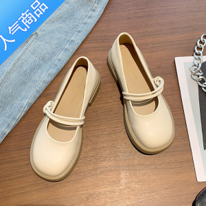 SUNTEK小皮鞋女夏季配裙子女鞋子厚底玛丽珍单鞋2023新款法式白色乐福鞋